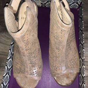 Isola Lora Peep Toe Bootie Block heel Metallic